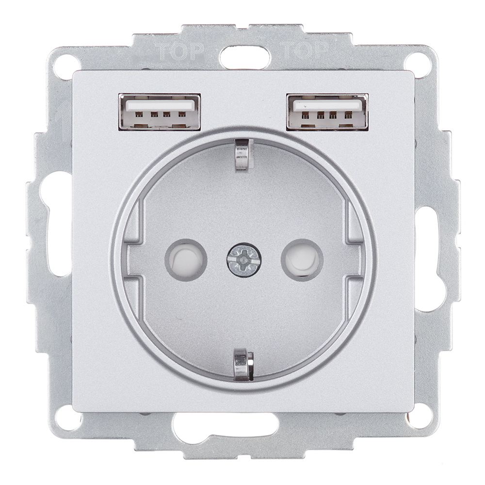 Розетка Systeme Electric AtlasDesign встраиваемая алюминий 2хUSB-А (ATN000330)