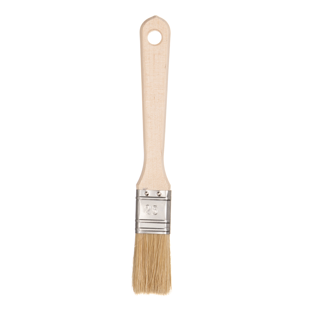 Кисть плоская натуральная щетина деревянная ручка Wenzo Wood 25х12 мм для эмалей и лаков на алкидной основе