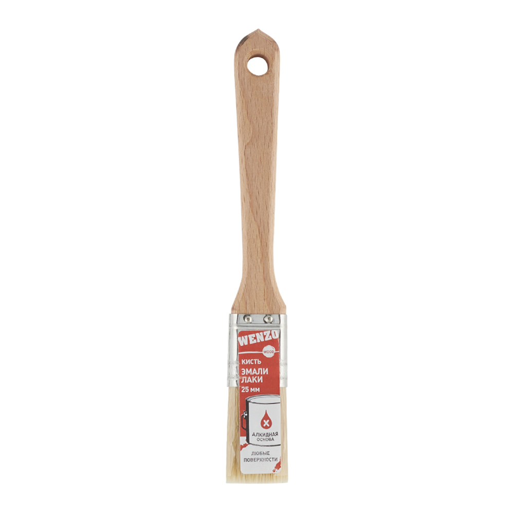 Кисть плоская натуральная щетина деревянная ручка Wenzo Wood 25х12 мм для эмалей и лаков на алкидной основе