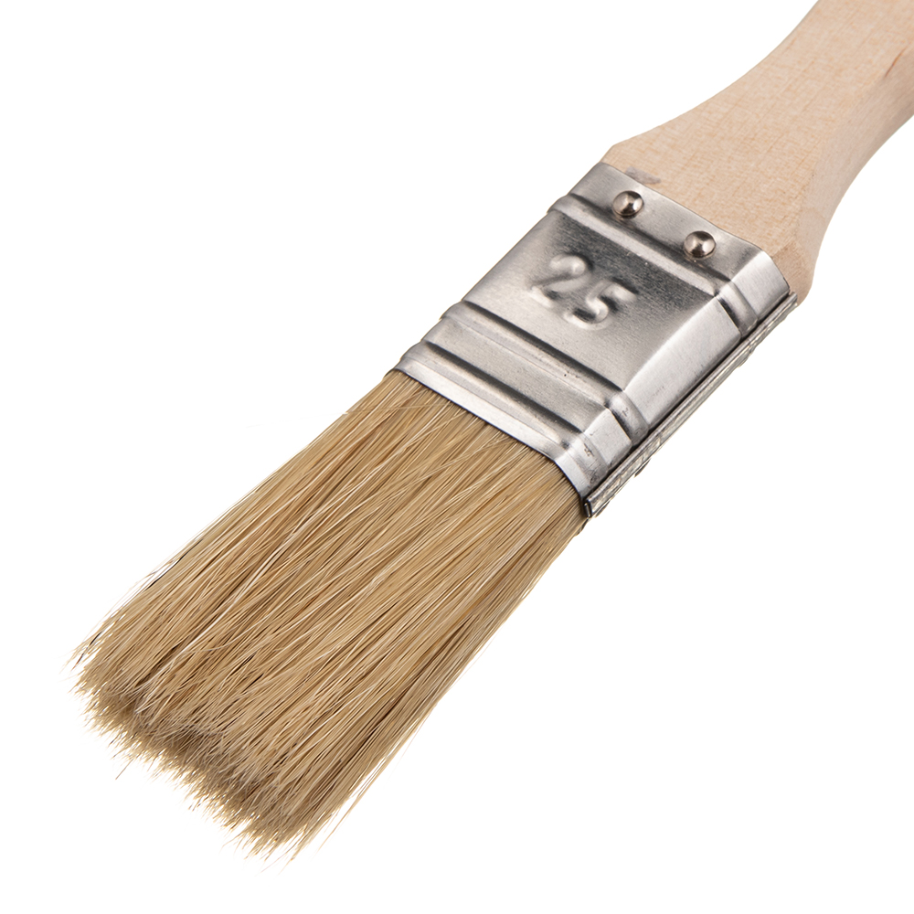 Кисть плоская натуральная щетина деревянная ручка Wenzo Wood 25х12 мм для эмалей и лаков на алкидной основе