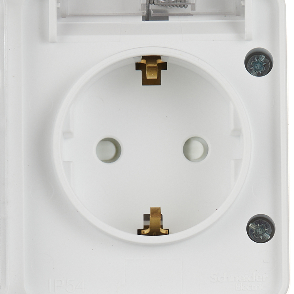 Розетка Systeme Electric AtlasDesign Profi54 накладная белая со шторками с крышкой (ATN540126)