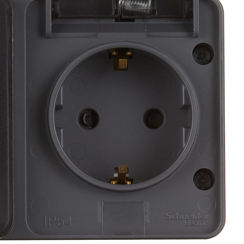 Розетка Systeme Electric AtlasDesign Profi54 накладная антрацит со шторками с крышкой (ATN544026)