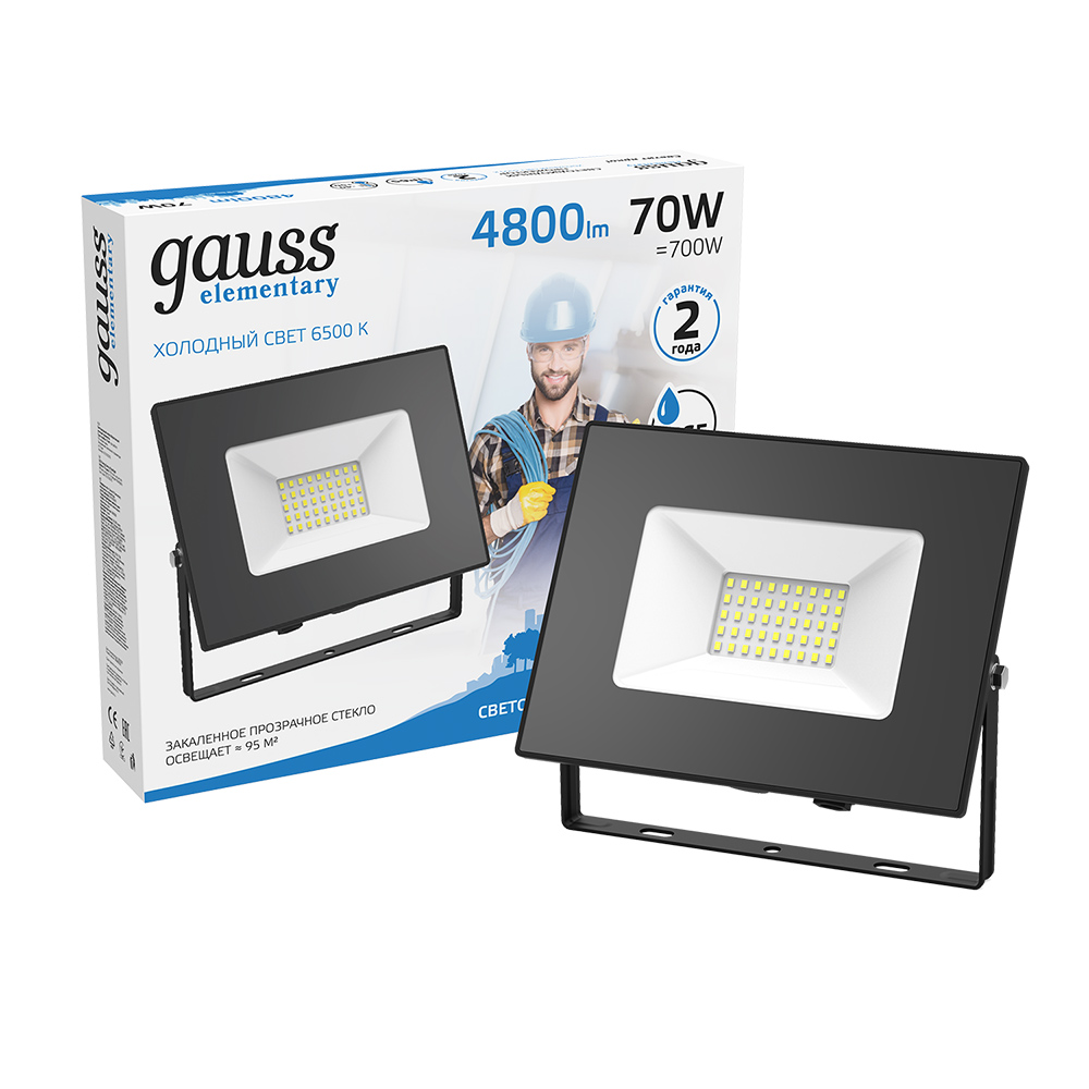 Прожектор светодиодный Gauss Elementary ДО-70 6500К 70 Вт IP65 черный