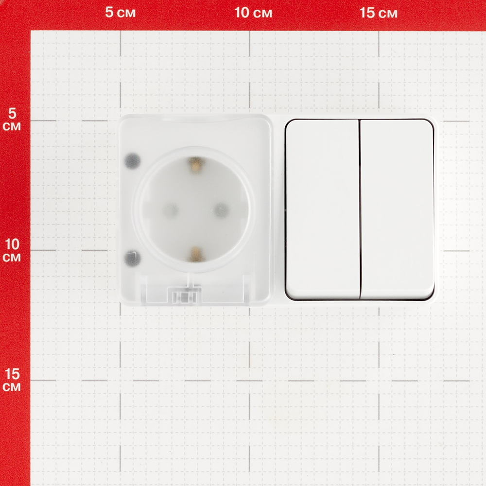 Блок выключатель и розетка Systeme Electric AtlasDesign Profi54 двухклавишный накладной белый (ATN540174)