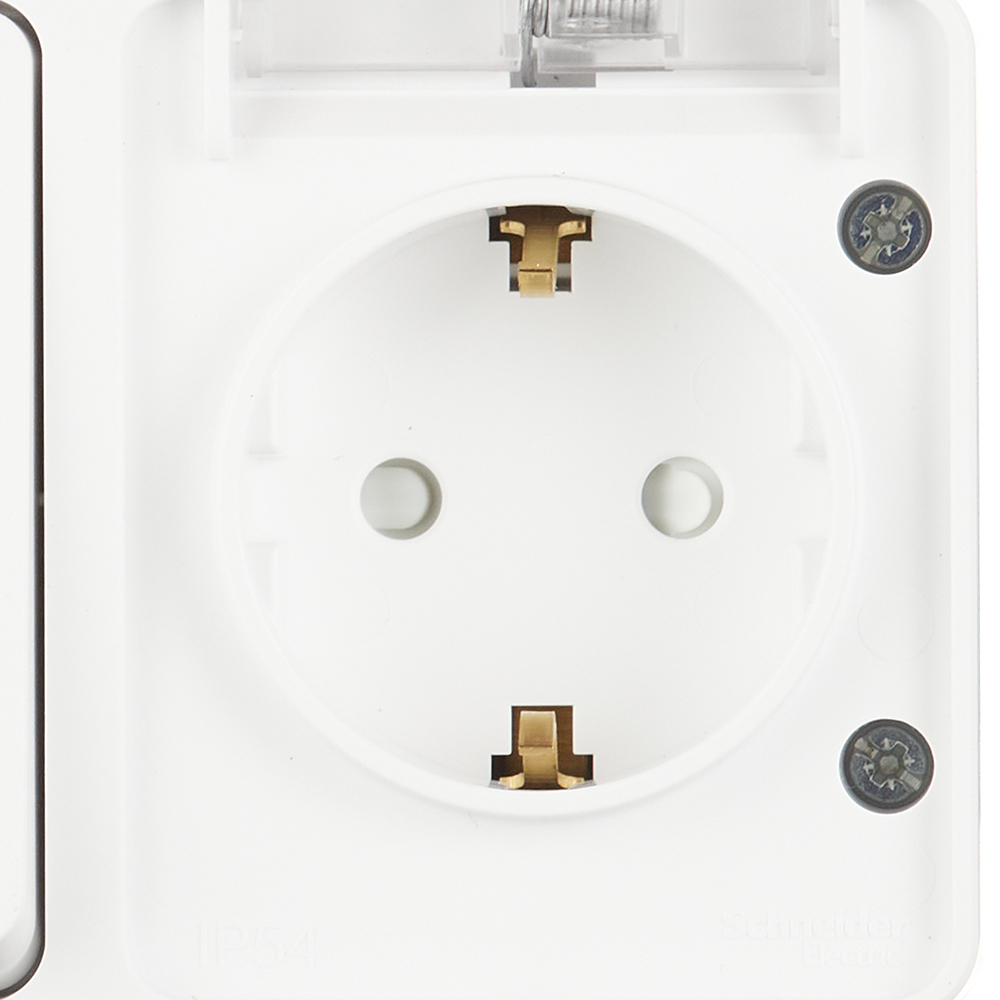 Блок выключатель и розетка Systeme Electric AtlasDesign Profi54 двухклавишный накладной белый (ATN540174)