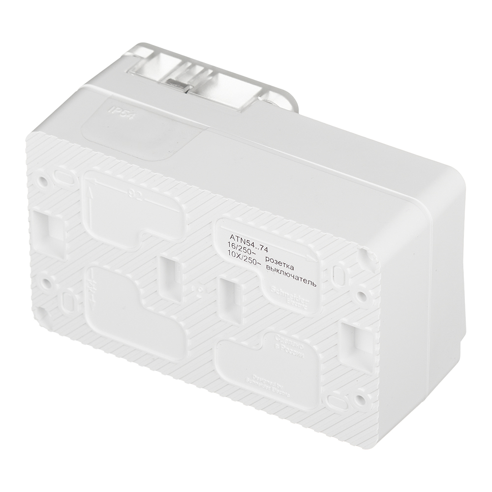 Блок выключатель и розетка Systeme Electric AtlasDesign Profi54 двухклавишный накладной белый (ATN540174)