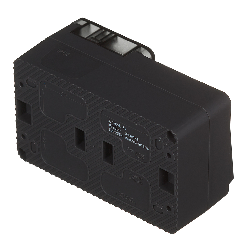 Блок выключатель и розетка Systeme Electric AtlasDesign Profi54 двухклавишный накладной антрацит (ATN544074)