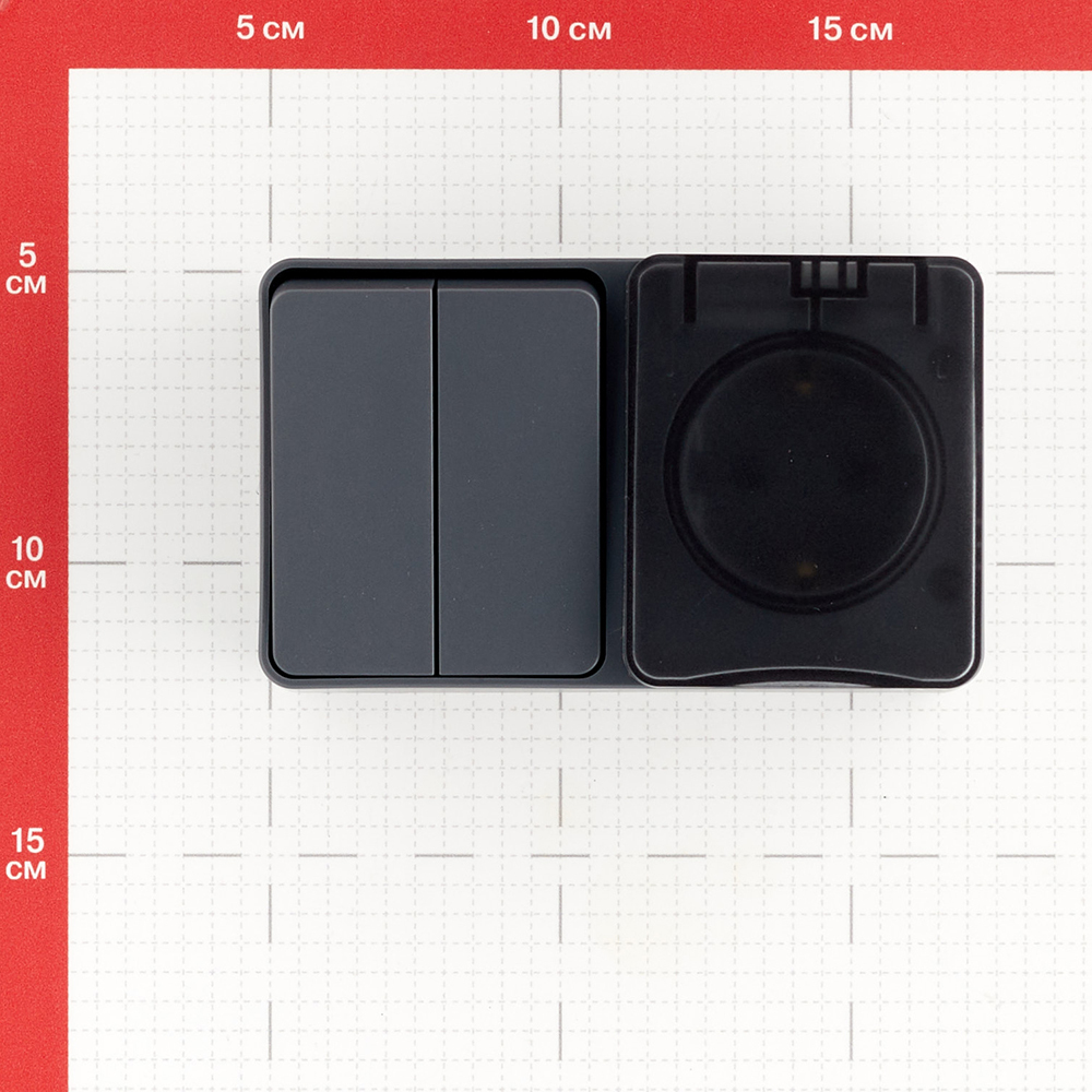 Блок выключатель и розетка Systeme Electric AtlasDesign Profi54 двухклавишный накладной антрацит (ATN544074)