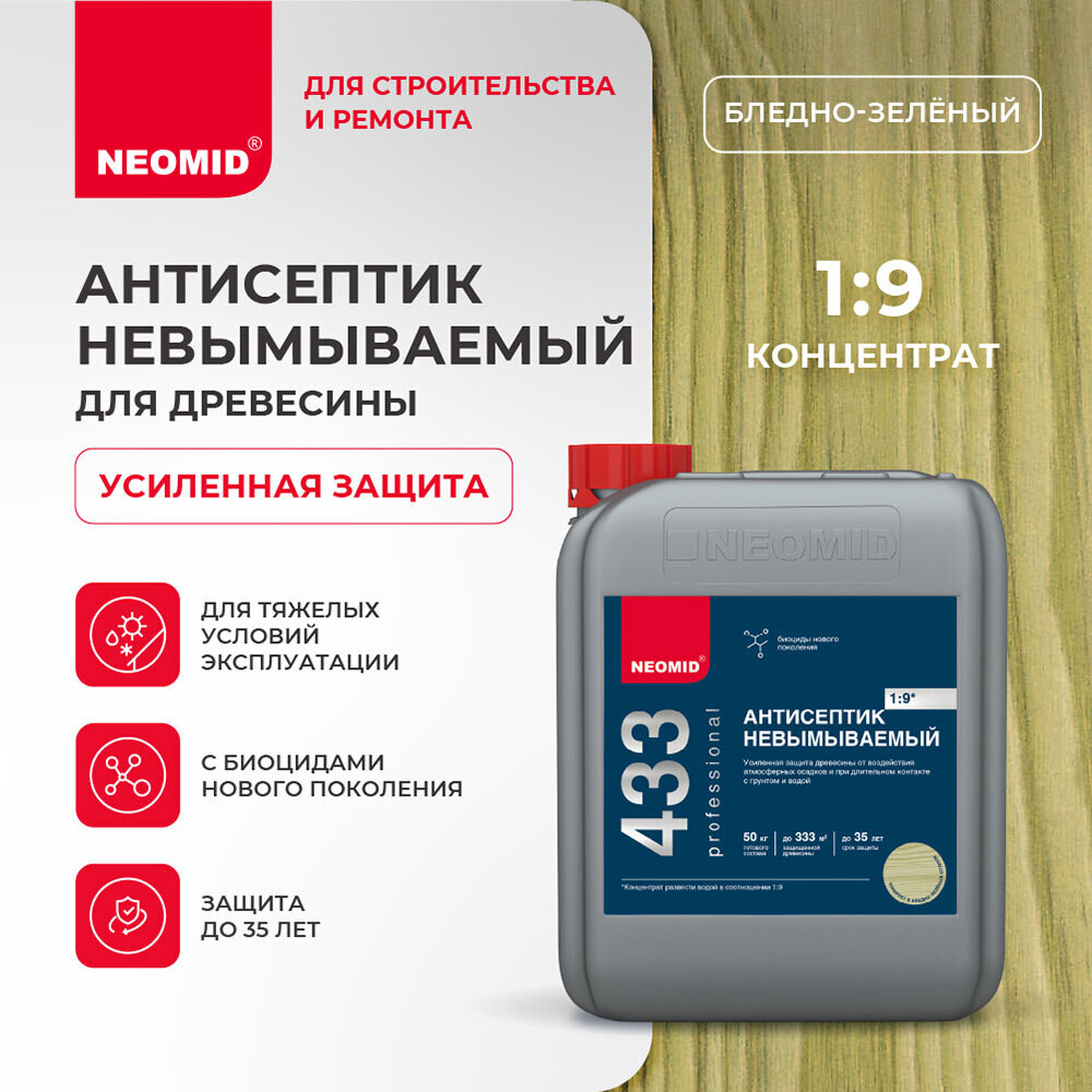 Антисептик Neomid 433 невымываемый для дерева биозащитный концентрат 1:9 5 л зеленый