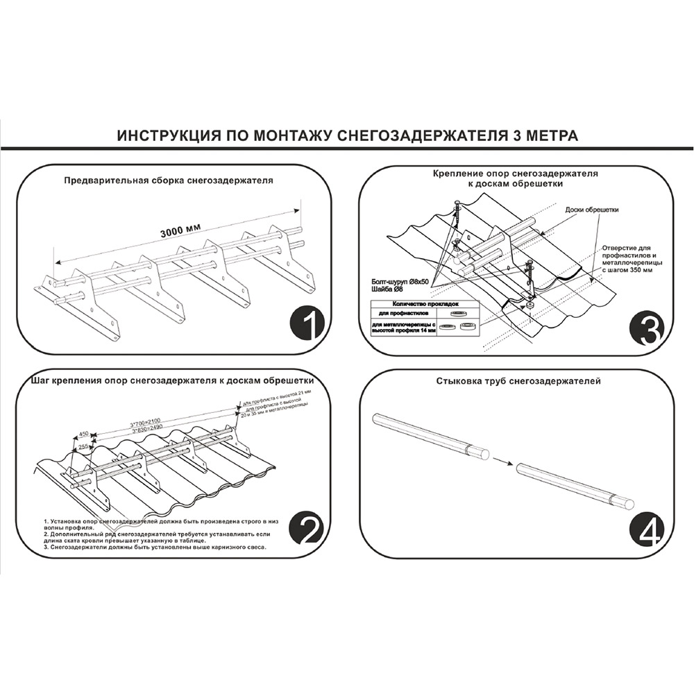 Снегозадержатель трубчатый круглый Вегасток 3 м красное вино RAL 3005
