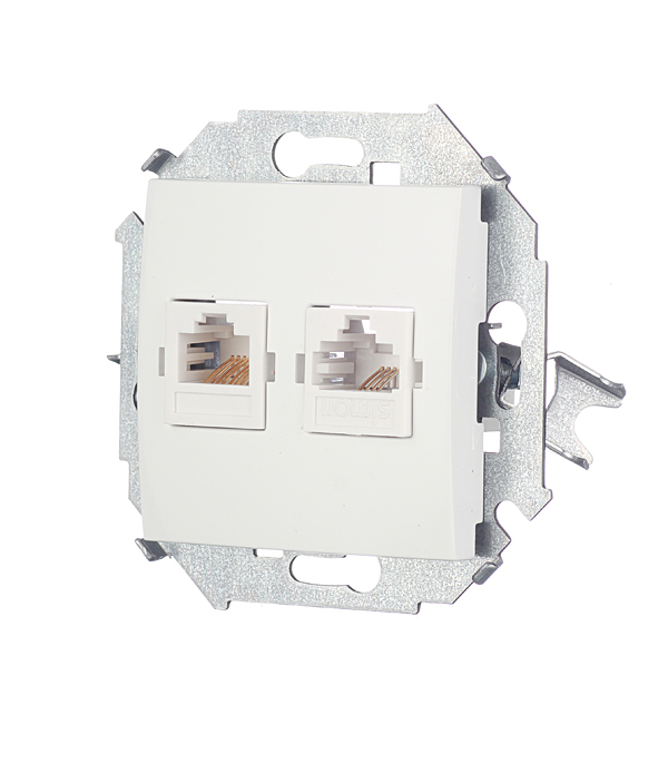 Розетка компьютерная/ телефонная Simon 15 встраиваемая белая RJ11/ RJ45 (1591590-030)