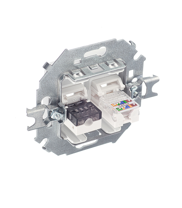 Розетка компьютерная/ телефонная Simon 15 встраиваемая белая RJ11/ RJ45 (1591590-030)