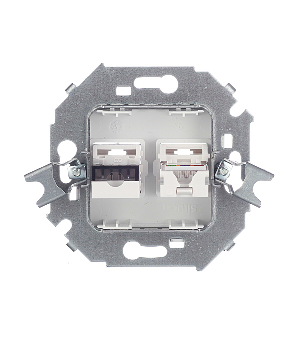 Розетка компьютерная/ телефонная Simon 15 встраиваемая белая RJ11/ RJ45 (1591590-030)