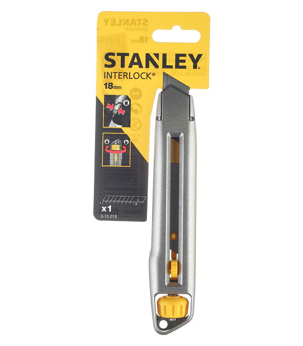 Нож строительный Stanley Interlock 18 мм с ломающимся лезвием металлический корпус