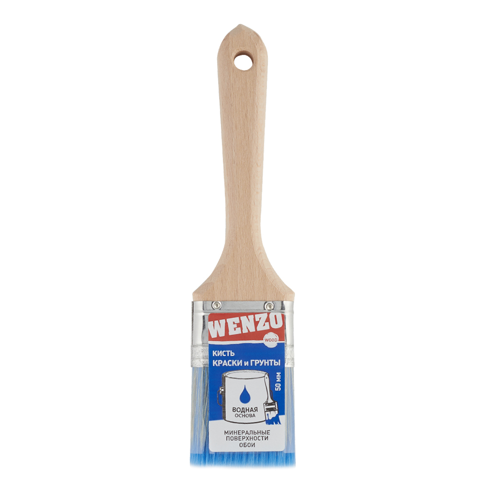 Кисть плоская смешанная щетина деревянная ручка Wenzo Wood 50х14 мм для красок на водной основе