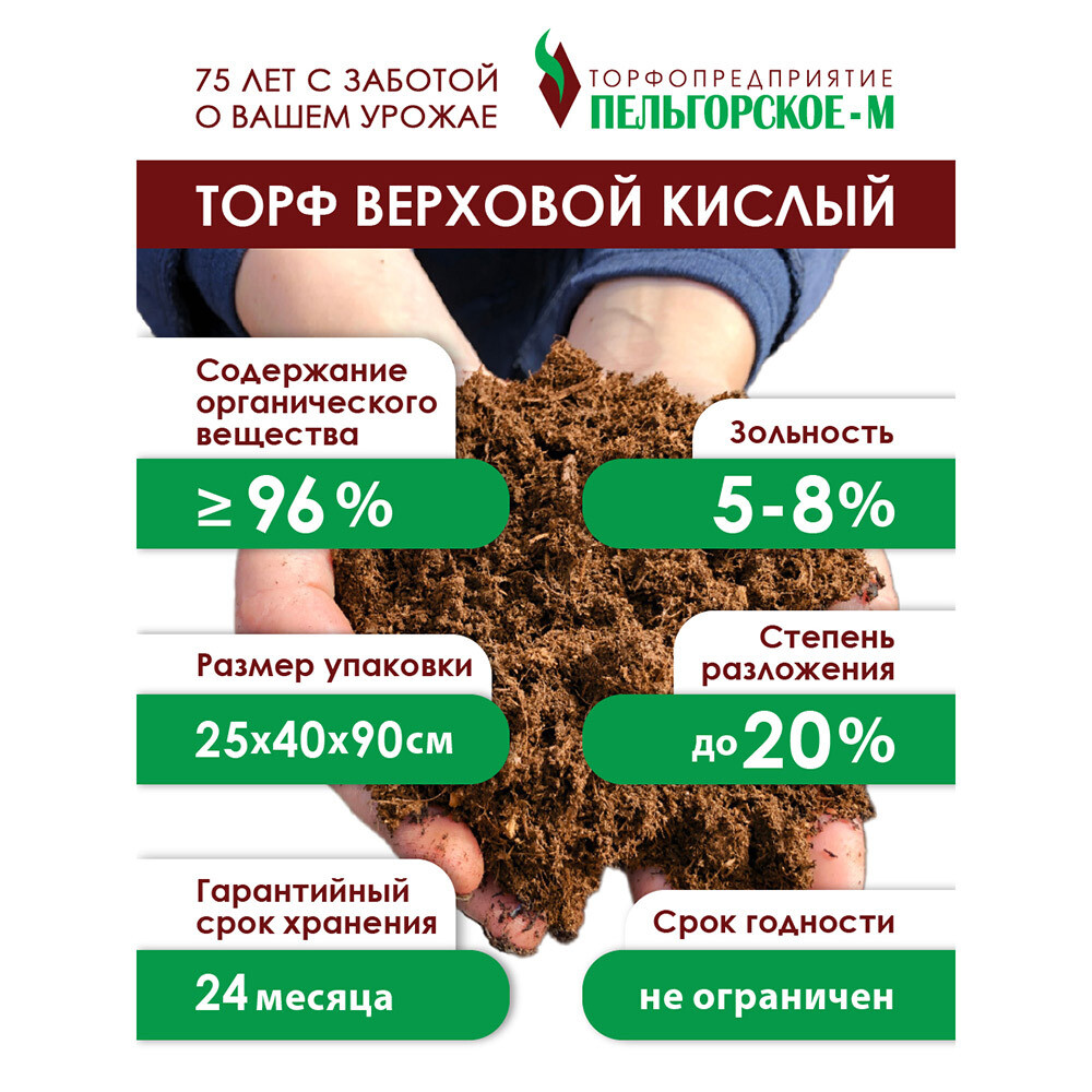 Торф Пельгорское-М верховой сфагновый чистый 150 л