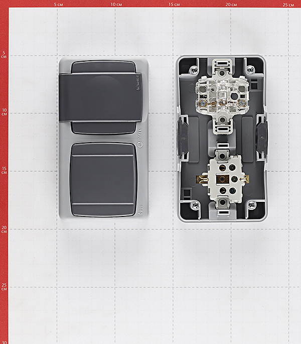 Блок выключатель и розетка Makel Mimoza одноклавишный накладной серый (36064202)