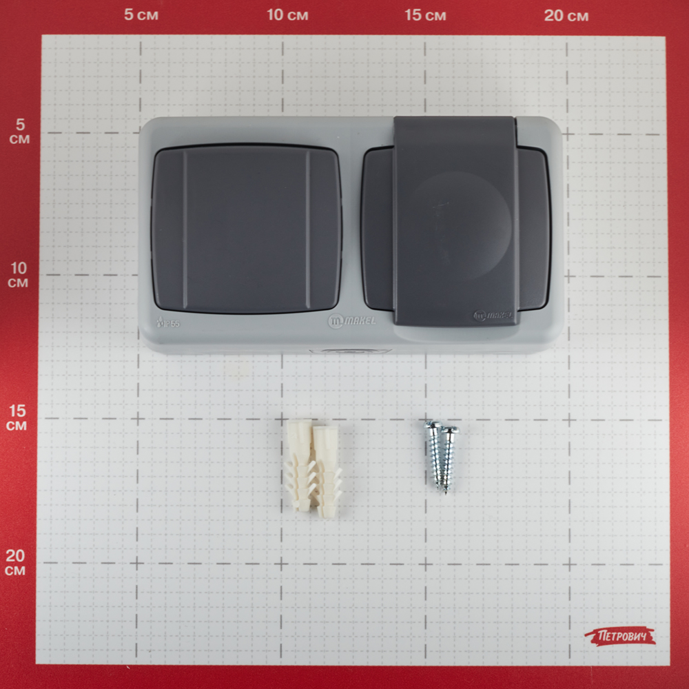 Блок выключатель и розетка Makel Mimoza одноклавишный накладной серый (36064202)