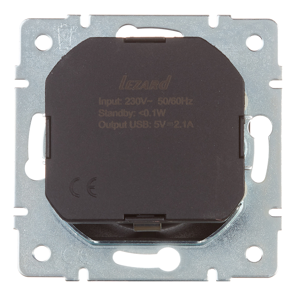 Розетка Lezard Karina встраиваемая черный бархат с USB-A (707-4288-181)