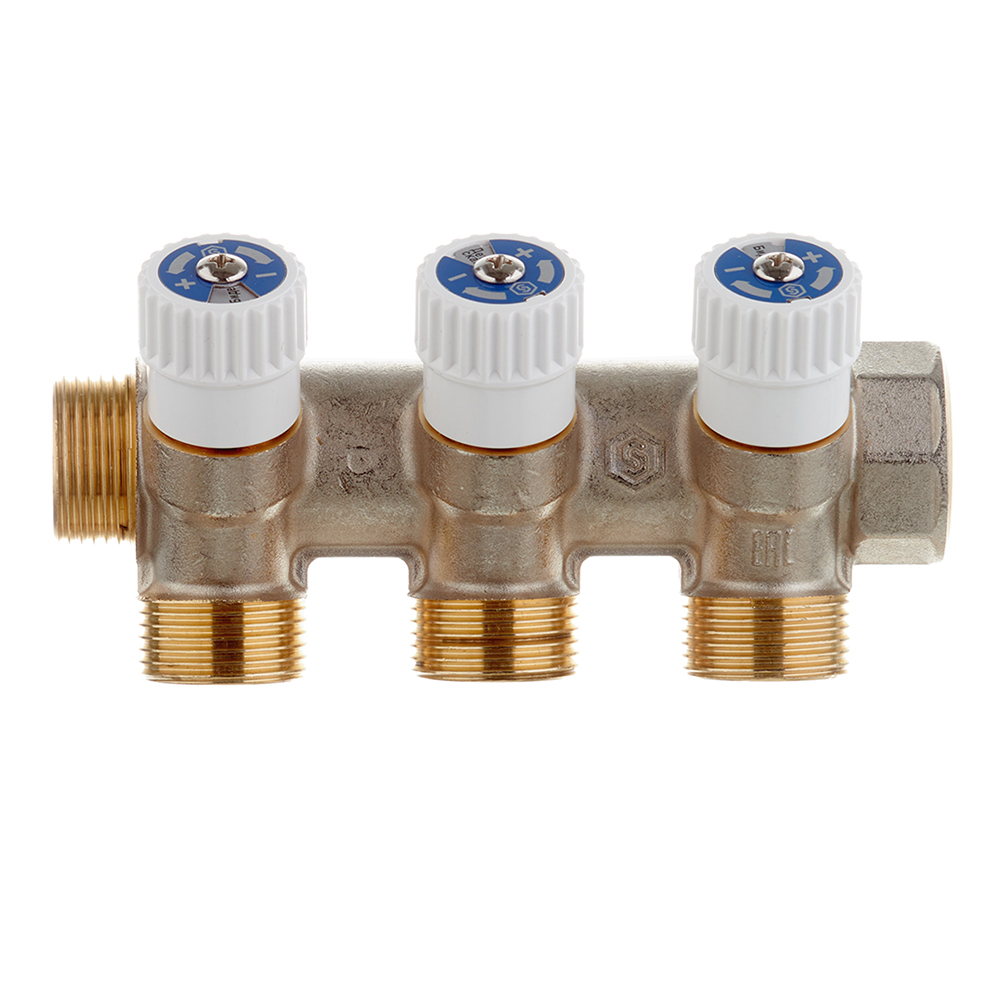 Коллектор Stout 3/4 ВР(г) х 3 выхода 3/4(ЕК) х 3/4 НР(ш) регулирующий (SMB 6851 343403)
