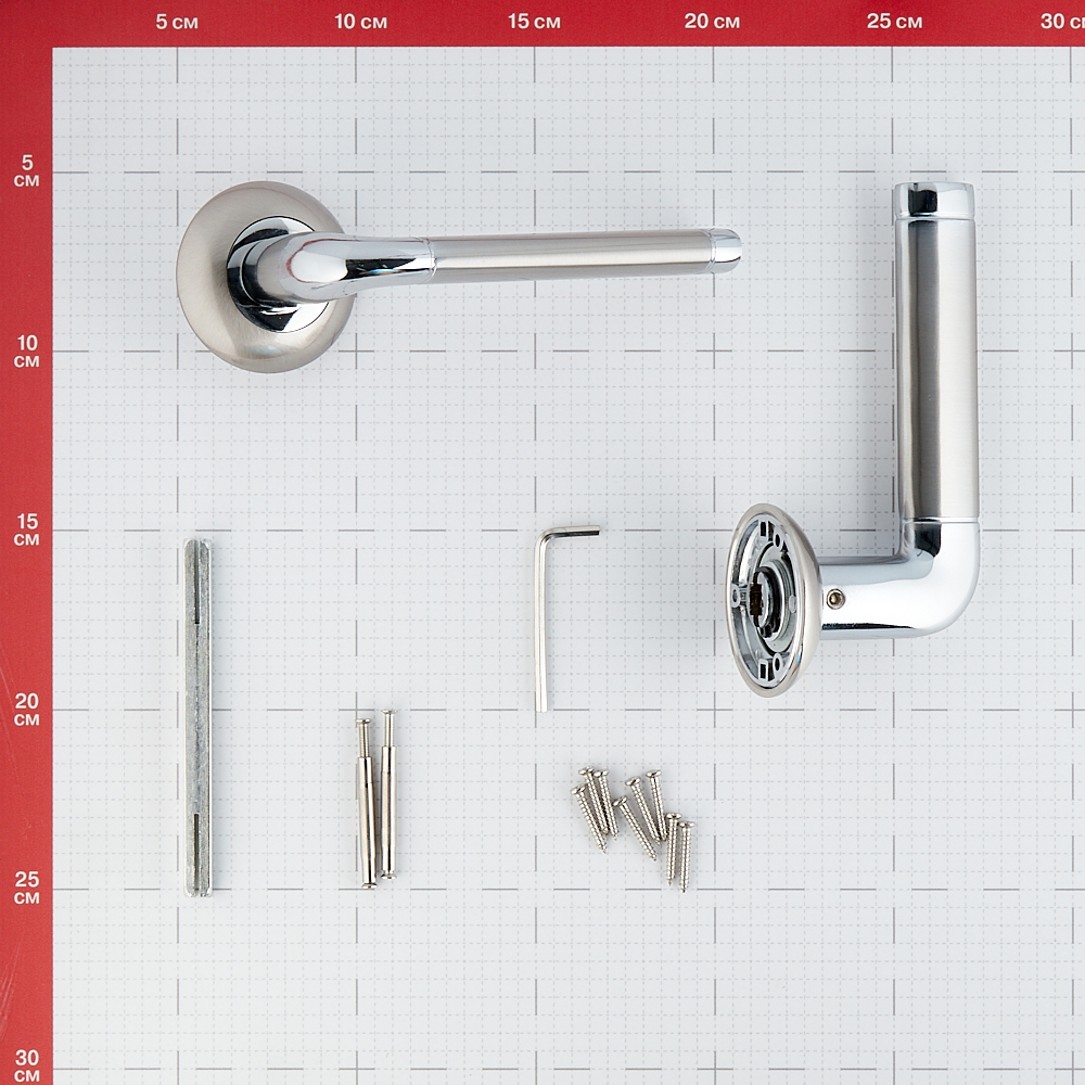 Ручка дверная круглая розетка белый никель/хром