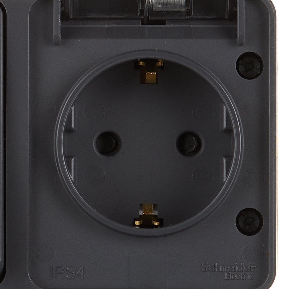 Блок выключатель и розетка Systeme Electric AtlasDesign Profi54 одноклавишный накладной антрацит (ATN544070)