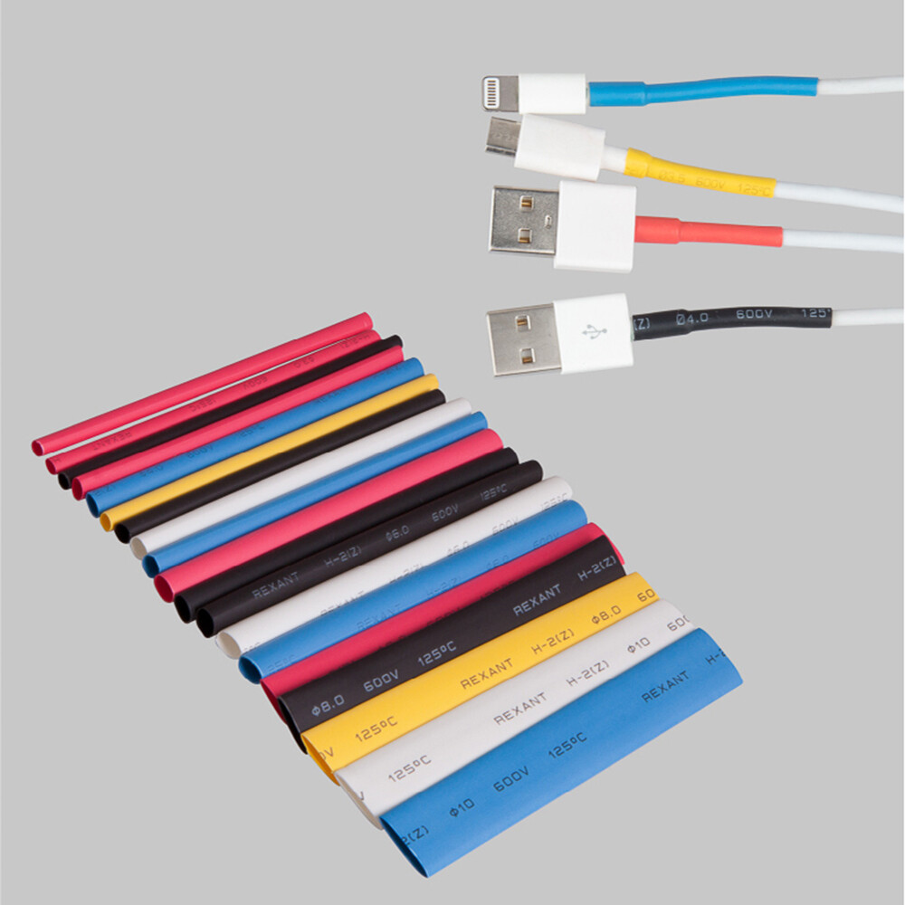 Трубка термоусадочная Rexant Auto Plus ТУТ 2/1 мм 100 мм 5 цветов (20 шт.)