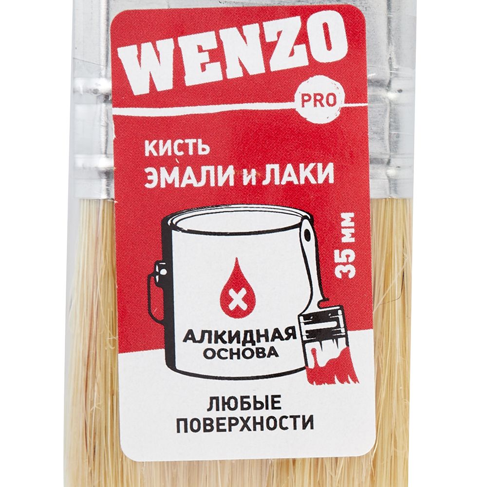 Кисть плоская натуральная щетина пластиковая ручка Wenzo Pro 35х10 мм для эмалей и лаков на алкидной основе