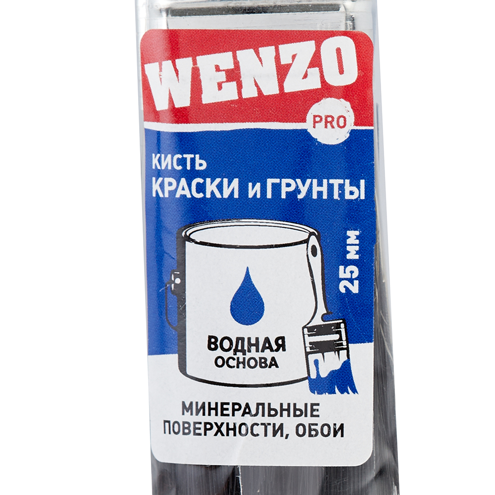 Кисть плоская смешанная щетина пластиковая ручка Wenzo Pro 25х10 мм для красок на водной основе