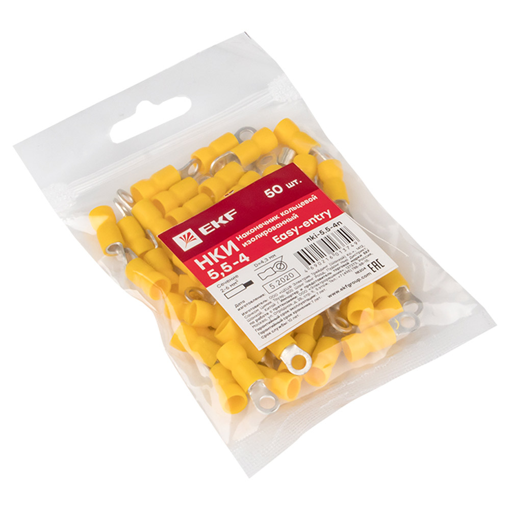 Наконечник кольцевой изолированный EKF PROxima НКИ d4,3 мм 2,5-6,0 кв. мм (50 шт.)