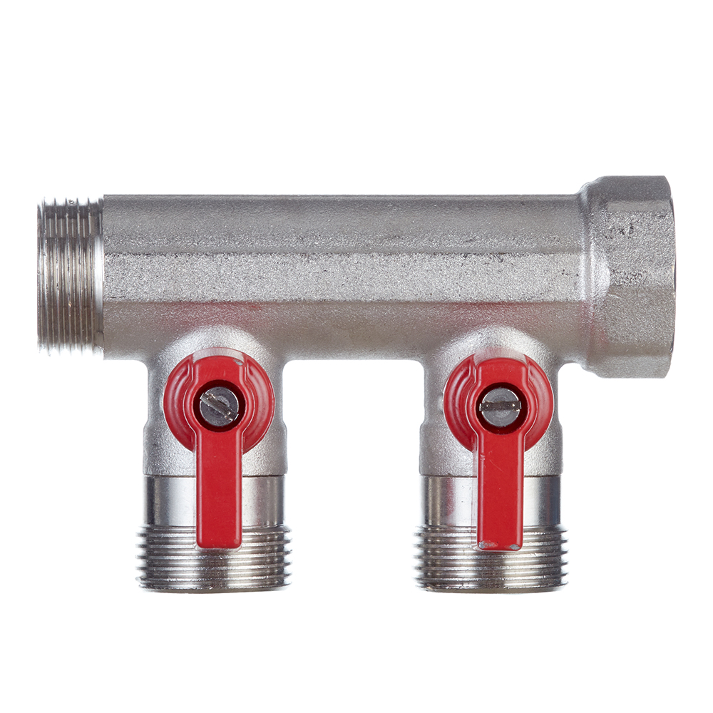 Коллектор Henco 3/4 ВР(г) х 2 выхода 3/4 НР(ш) ЕК х 3/4 НР(ш) с шаровыми кранами (VB050502-ROOD)
