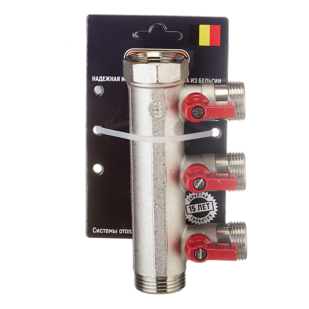 Коллектор Henco 1 ВР(г) х 3 выхода 3/4 НР(ш) ЕК х 1 НР(ш) с шаровыми кранами (VB060503-ROOD)