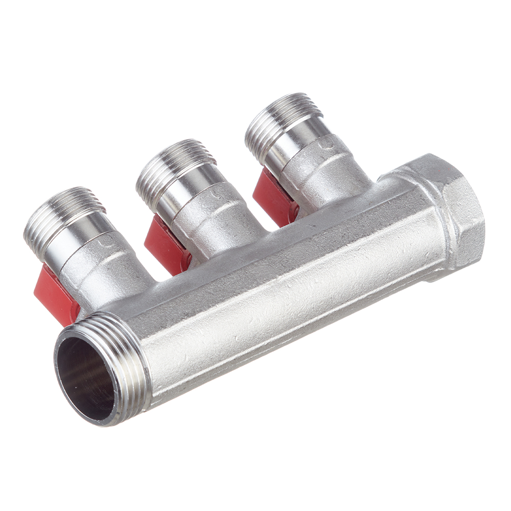 Коллектор Henco 1 ВР(г) х 3 выхода 3/4 НР(ш) ЕК х 1 НР(ш) с шаровыми кранами (VB060503-ROOD)