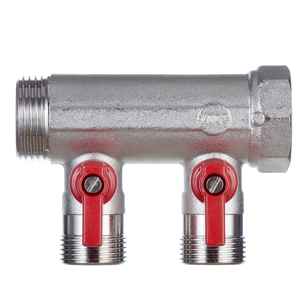 Коллектор Henco 1 ВР(г) х 2 выхода 3/4 НР(ш) ЕК х 1 НР(ш) с шаровыми кранами (VB060502-ROOD)