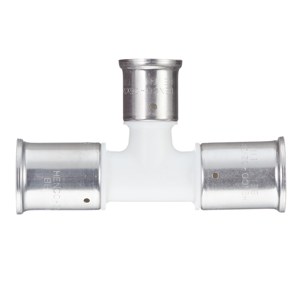 Тройник Henco (10PKW-322632) 32(пресс) х 26(пресс) х 32(пресс) белый PVDF