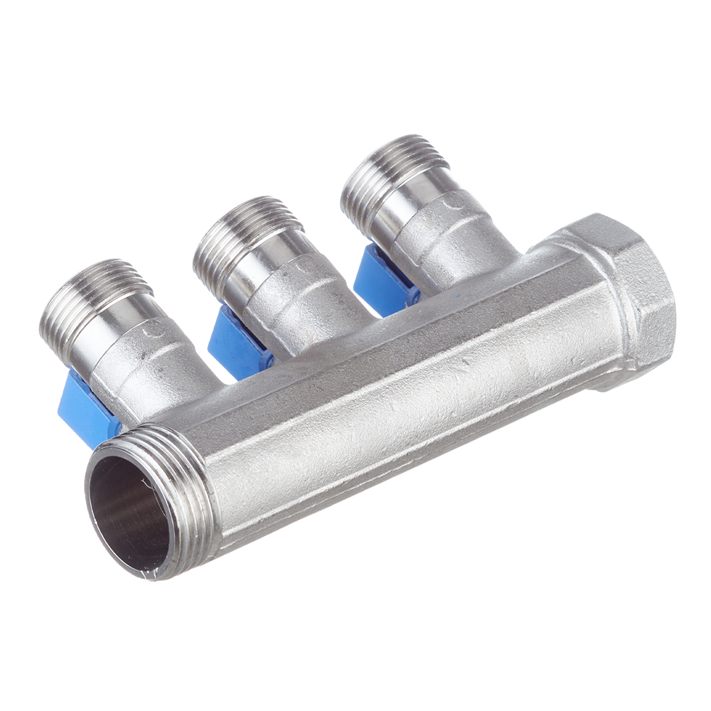 Коллектор Henco 1 ВР(г) х 3 выхода 3/4 НР(ш) ЕК х 1 НР(ш) с шаровыми кранами (VB060503-BLAUW)