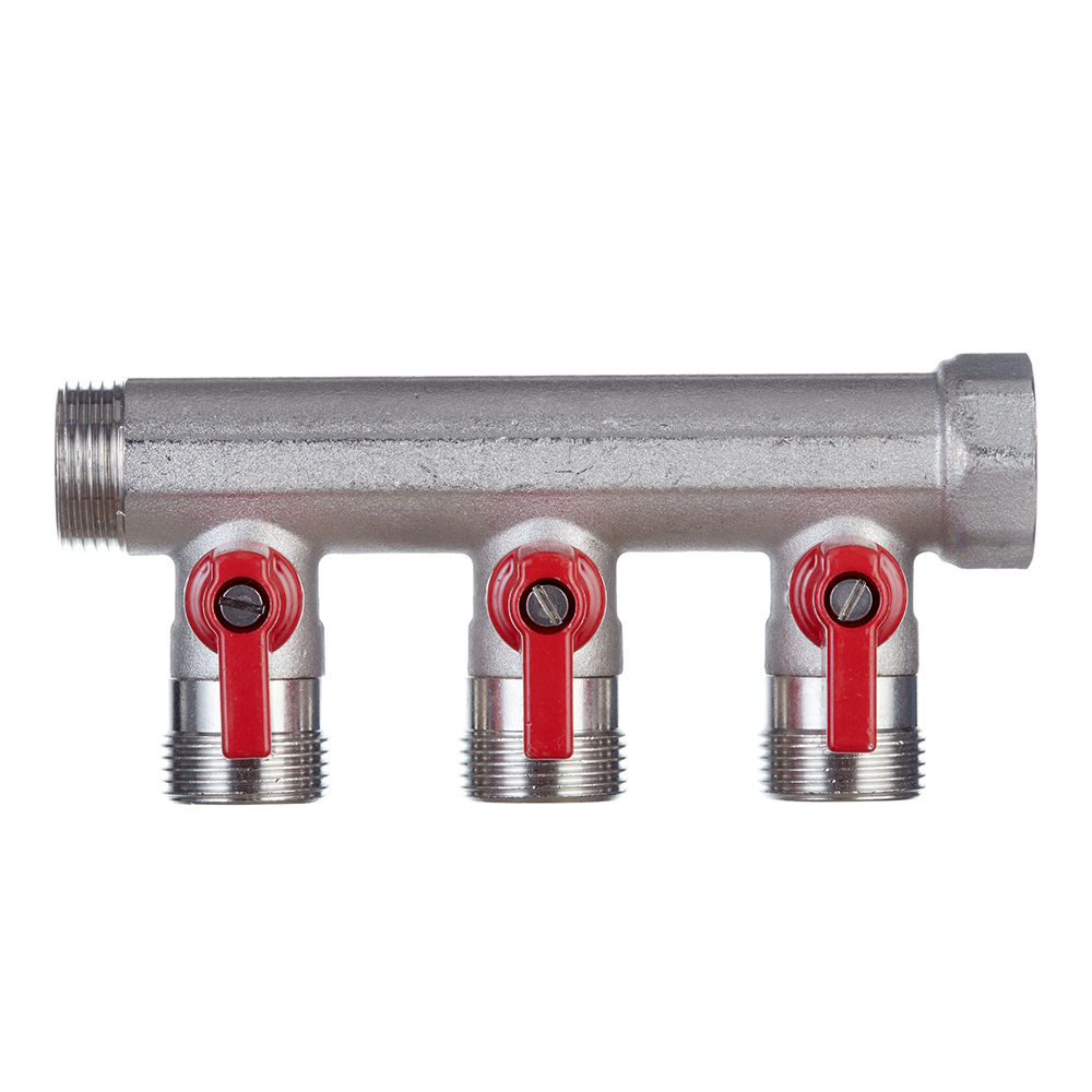 Коллектор Henco 3/4 ВР(г) х 3 выхода 3/4 НР(ш) ЕК х 3/4 НР(ш) с шаровыми кранами (VB050503-ROOD)