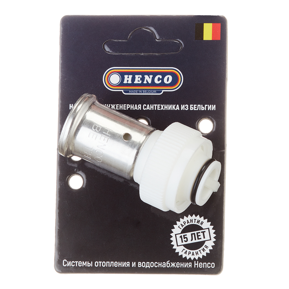 Муфта с накидной гайкой Henco (19PKW-2005) 20(пресс) х 3/4 ВР(г) под евроконус белая PVDF