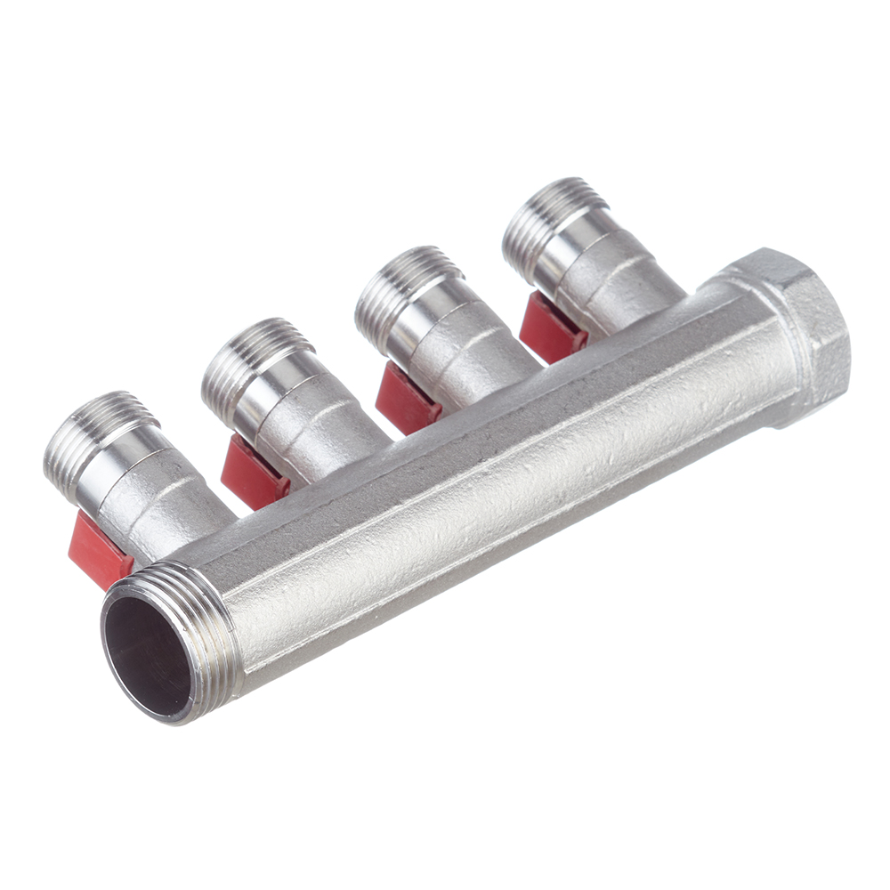 Коллектор Henco 1 ВР(г) х 4 выхода 3/4 НР(ш) ЕК х 1 НР(ш) с шаровыми кранами (VB060504-ROOD)