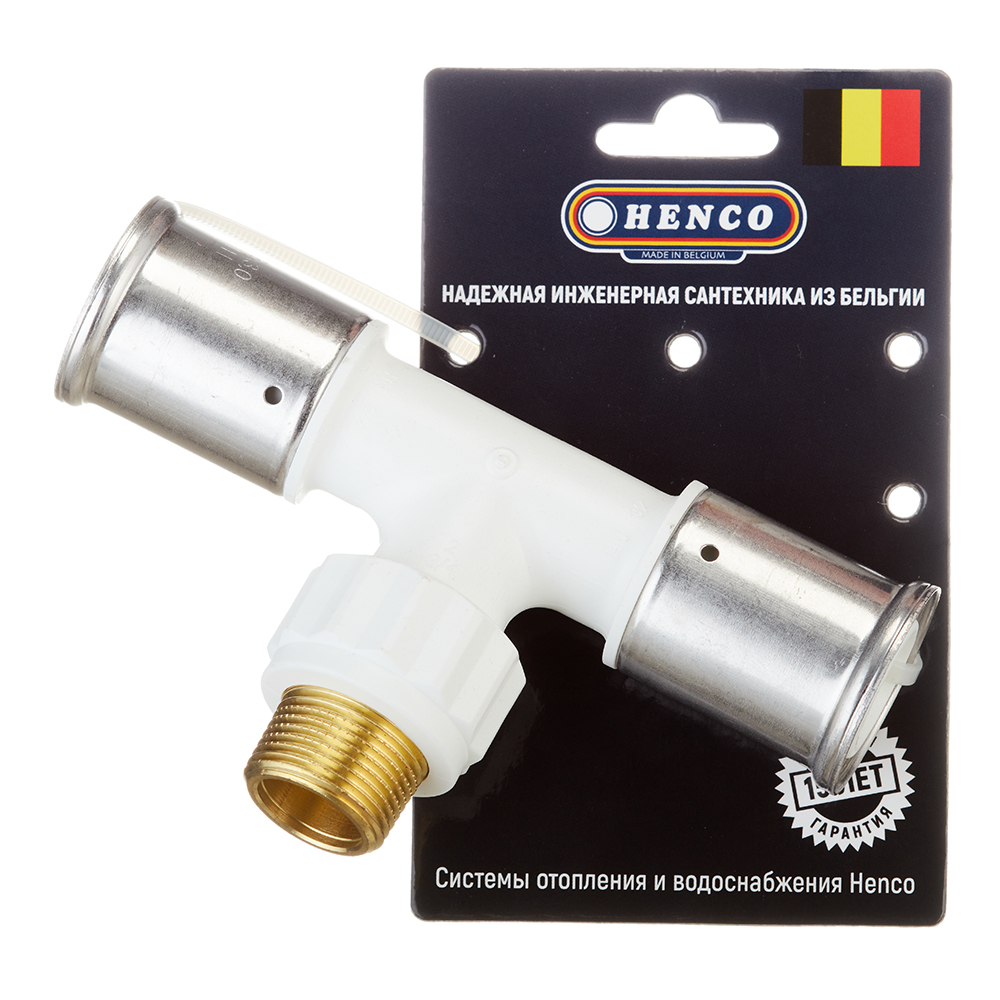 Тройник Henco (14PKW-320532) 32(пресс) х 3/4 НР(ш) х 32(пресс) белый PVDF