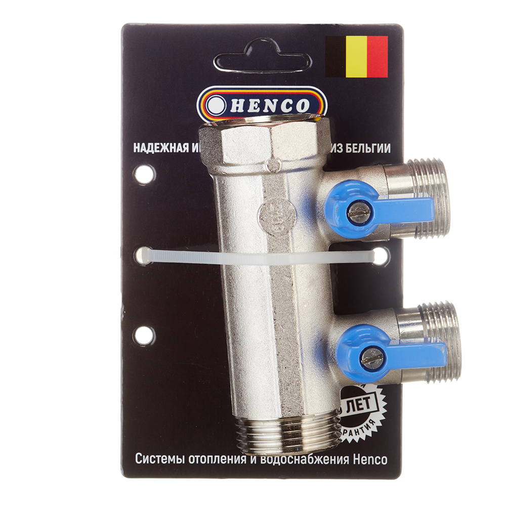 Коллектор Henco 1 ВР(г) х 2 выхода 3/4 НР(ш) ЕК х 1 НР(ш) с шаровыми кранами (VB060502-BLAUW)