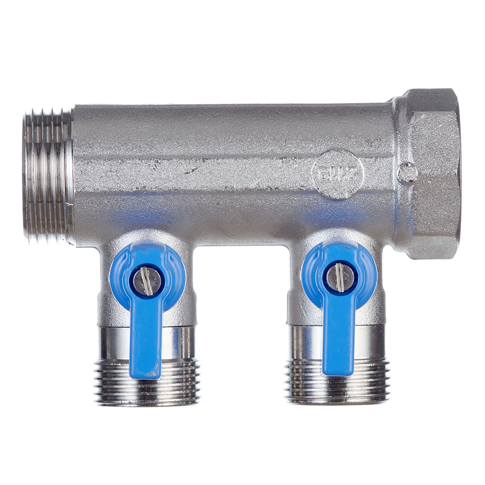 Коллектор Henco 1 ВР(г) х 2 выхода 3/4 НР(ш) ЕК х 1 НР(ш) с шаровыми кранами (VB060502-BLAUW)