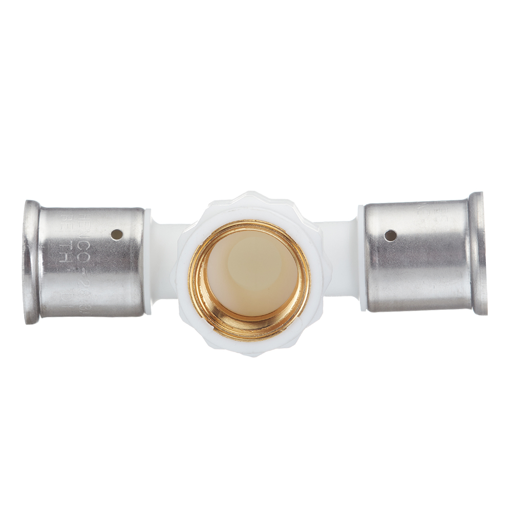 Тройник Henco (13PKW-260526) 26(пресс) х 3/4 ВР(г) х 26(пресс) белый PVDF