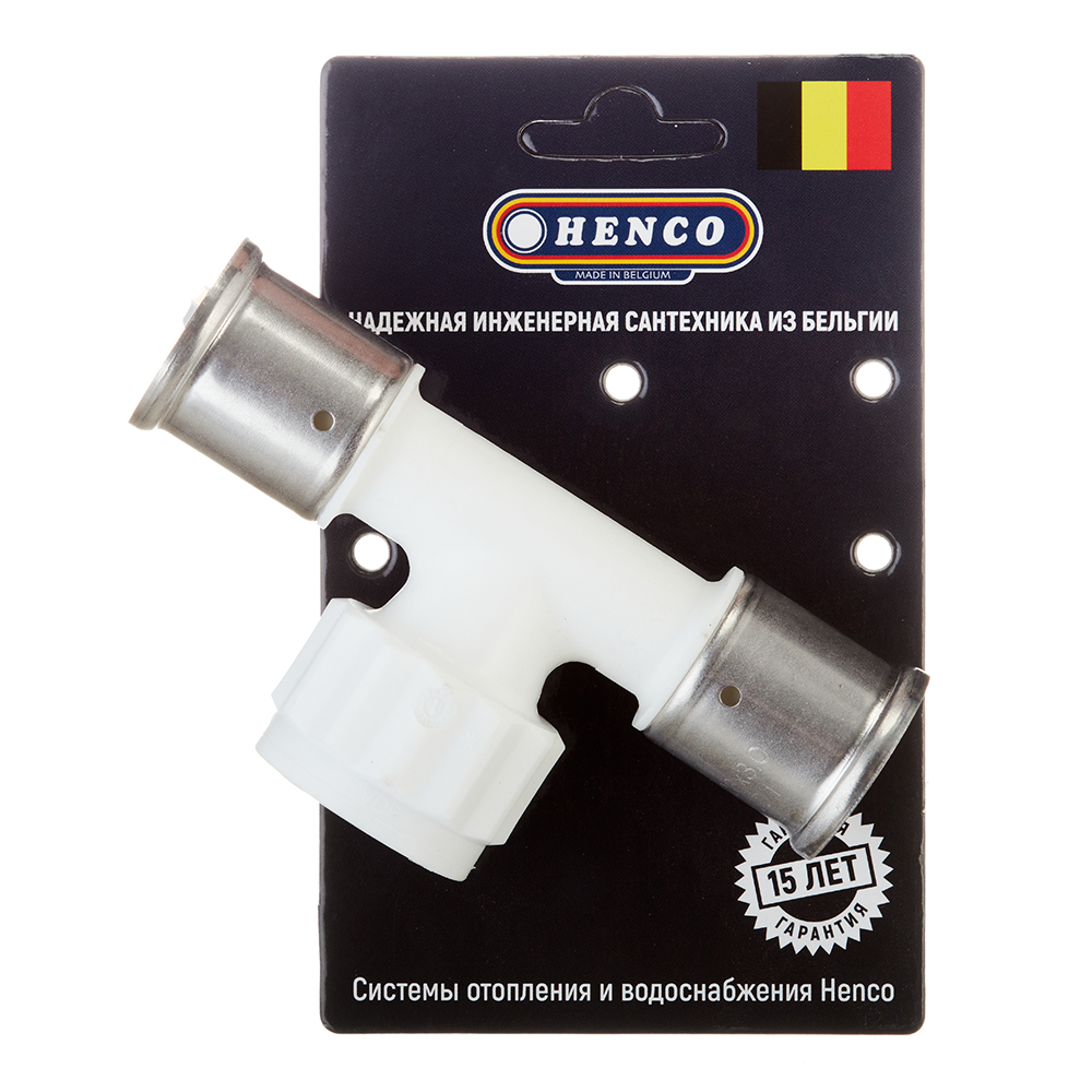Тройник Henco (13PKW-260526) 26(пресс) х 3/4 ВР(г) х 26(пресс) белый PVDF