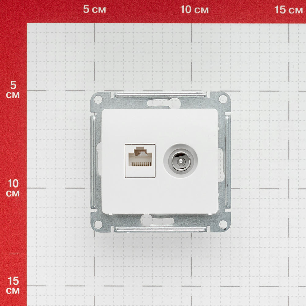 Розетка телевизионная/ компьютерная Systeme Electric Glossa встраиваемая белая TV/ RJ45 (GSL000189)