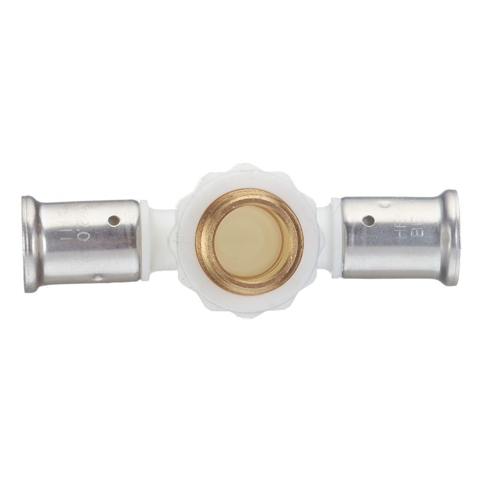 Тройник Henco (14PKW-200520) 20(пресс) х 3/4 НР(ш) х 20(пресс) белый PVDF
