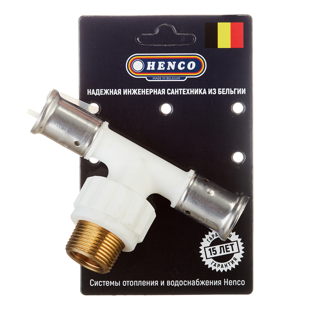 Тройник Henco (14PKW-200520) 20(пресс) х 3/4 НР(ш) х 20(пресс) белый PVDF