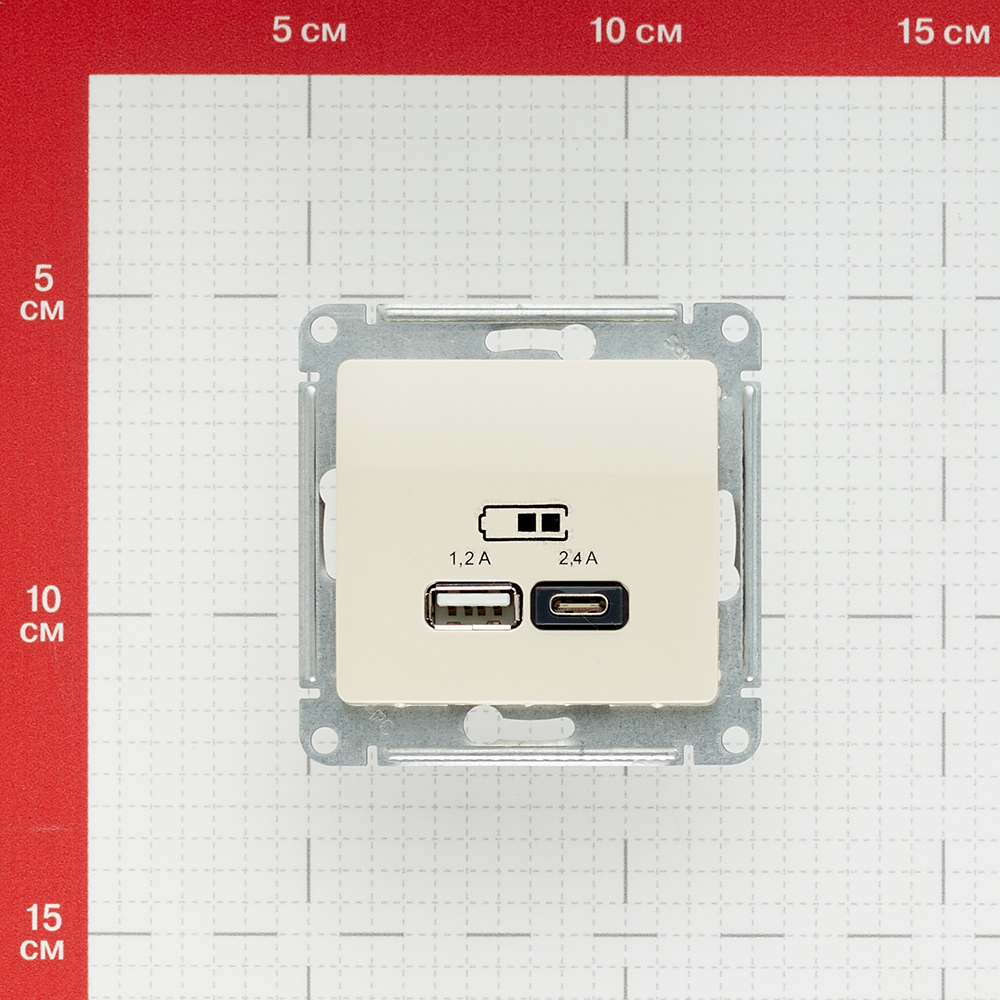 Розетка USB Systeme Electric Glossa встраиваемая бежевая USB-A/ Type-C (GSL000239)