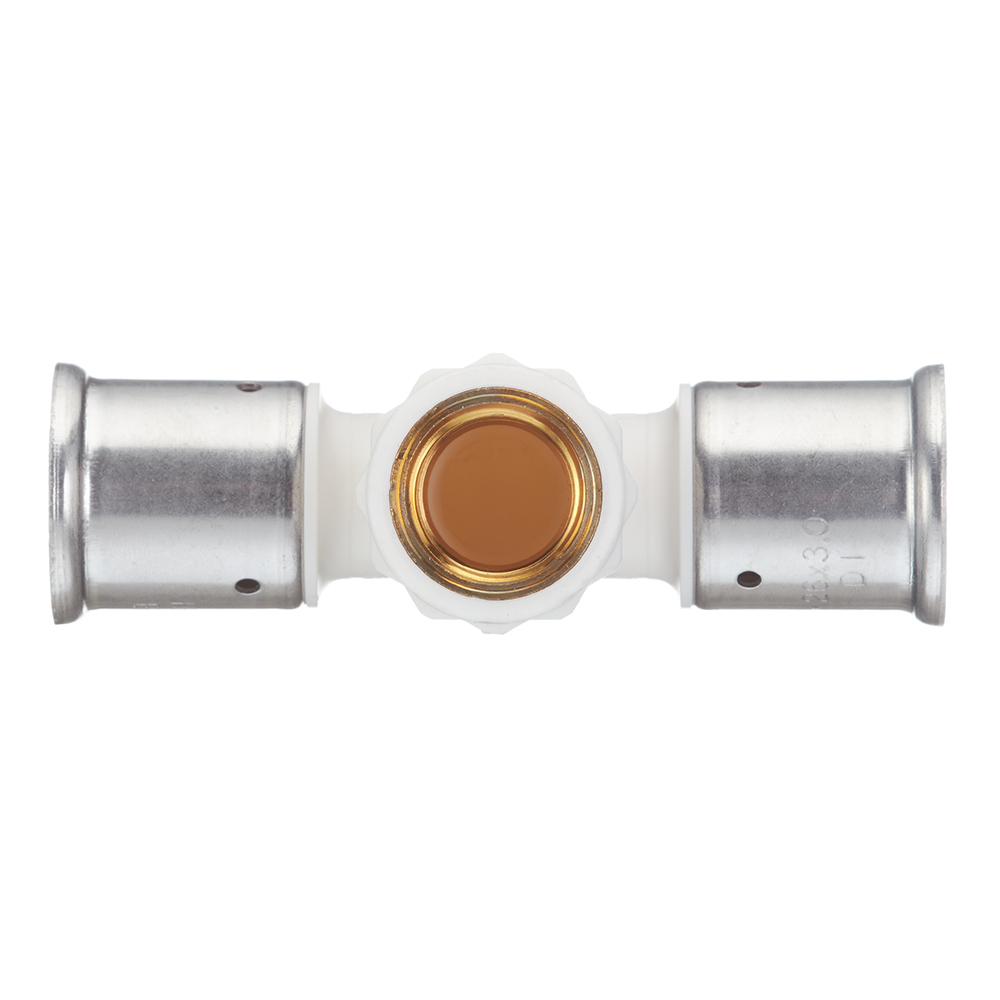 Тройник Henco (13PKW-260426) 26(пресс) х 1/2 ВР(г) х 26(пресс) белый PVDF