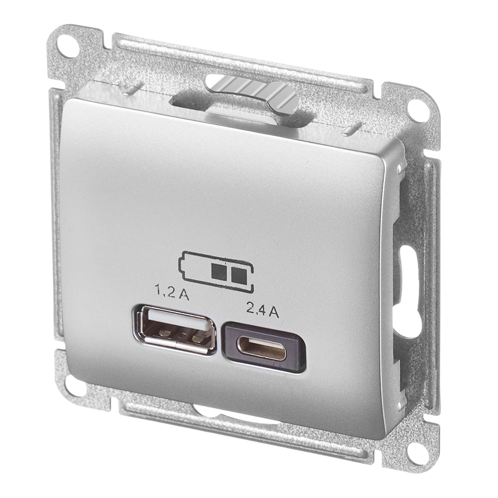 Розетка USB Systeme Electric Glossa встраиваемая алюминий USB-A/ Type-C (GSL000339)